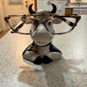 Cow Head Glasses Holder, Ceramic with Glass Eyes, Great Condition